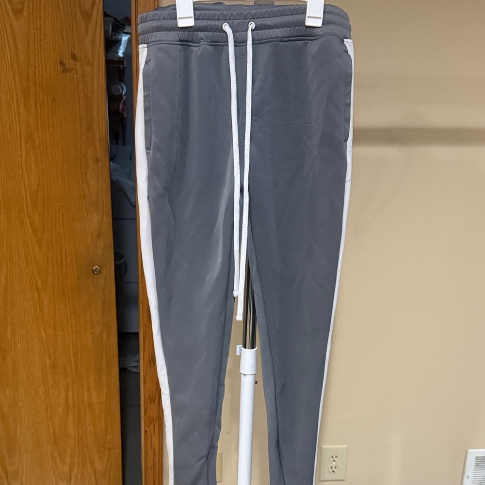 Men's Gray Jogger Pants with White Stripes